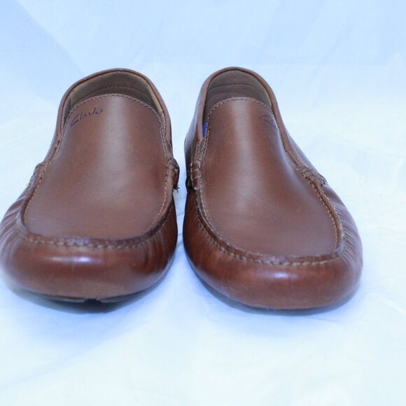 Clarks Size 10M Dark Tan Leather MARKMAN PLAIN Extreme Comfort Driving Loafers - Picture 11 of 12